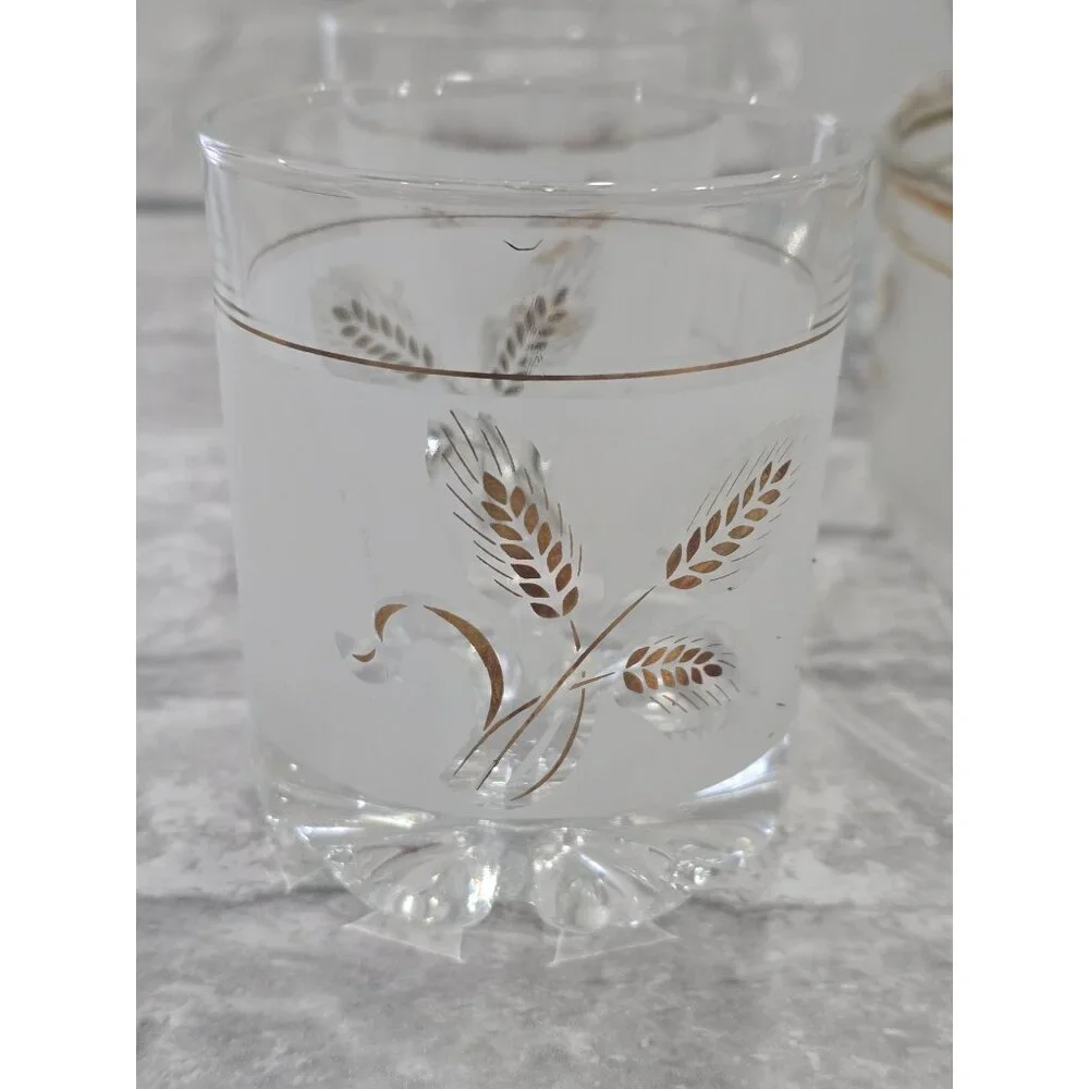 Vintage DeValbor Italian Covetro Frosted Gold Leaf Rock Glasses, Tumbler Ice Buc